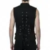 Men's black sleeveless gothic military vest with multiple front buckles and a high collar.