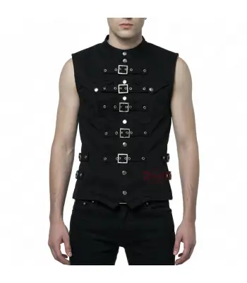 Men Gothic Military Steampunk Buckle Vest 