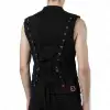 Men's black gothic bondage vest with silver buckles, zippers, and a corset-laced back.
