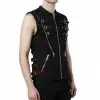 Men's black gothic bondage vest with silver buckles, zippers, and a corset-laced back.