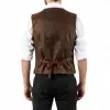 Men's double-breasted brown leather vest with wide lapels for a steampunk gothic style.