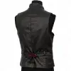 Men's Steampunk waistcoat in a double-breasted black brocade style with peak lapels.