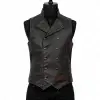 Men's Steampunk waistcoat in a double-breasted black brocade style with peak lapels.