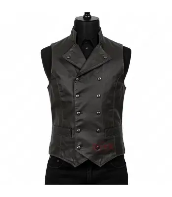 Men’s Steampunk Black Brocade Waistcoat