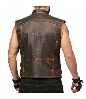 Industrial Gothic Distressed Brown Leather Vest