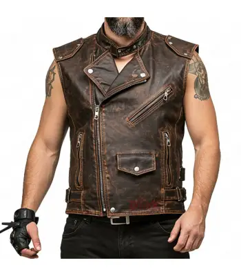 Industrial Gothic Distressed Brown Leather Vest