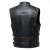 Black gothic men's leather vest with quilted shoulders and a front zipper