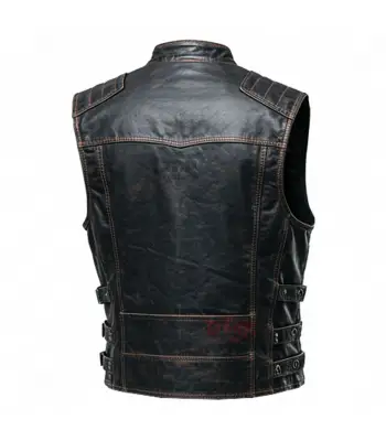 Men's Gothic Biker Distressed Leather Vest