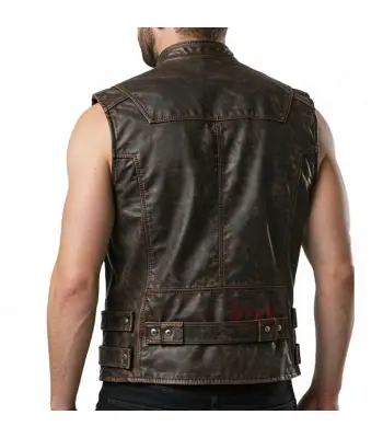 Men's Gothic Biker Vest in Distressed Leather