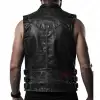 The ultimate Gothic Punk Leather Vest. Rugged black biker style with buckle accents