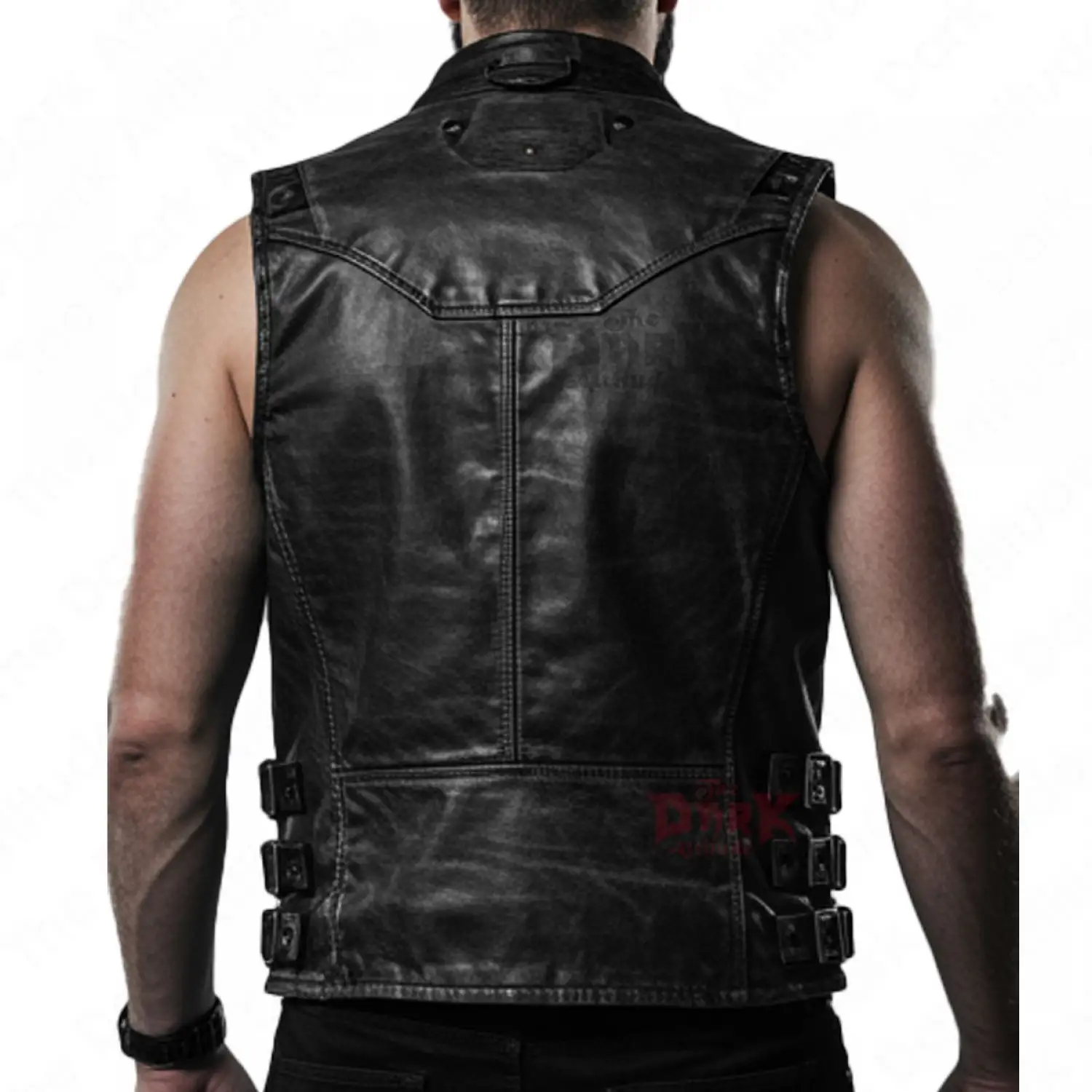 The ultimate Gothic Punk Leather Vest. Rugged black biker style with buckle accents