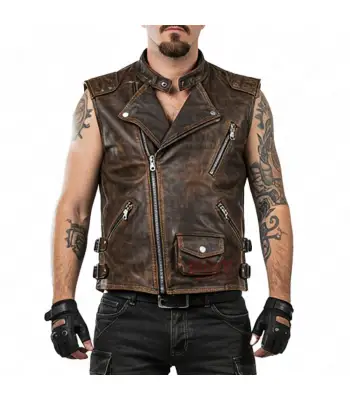 Men's Steampunk Distressed Brown Leather Vest