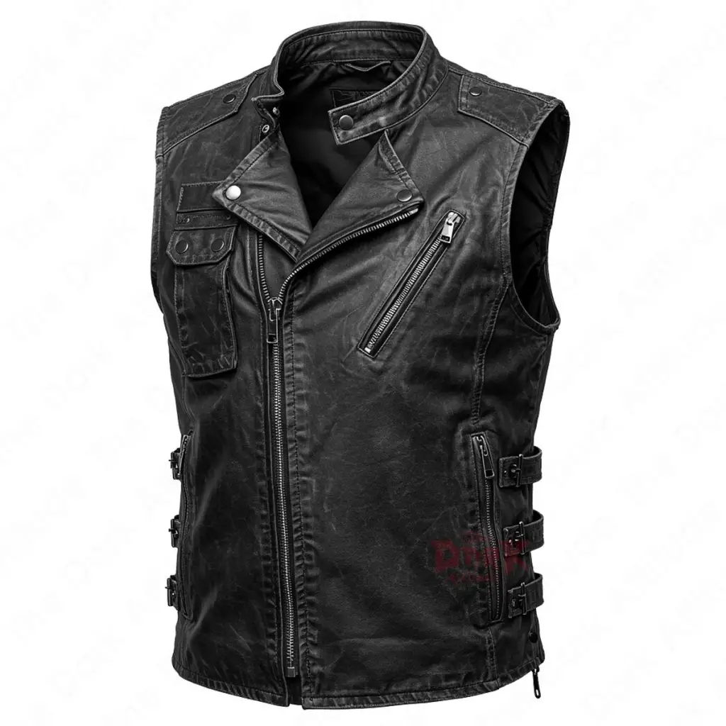 Men's Gothic Punk Rocker Biker Leather Vest