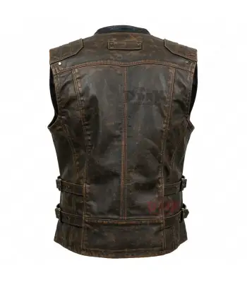 Men’s Distressed Brown Leather Biker Vest