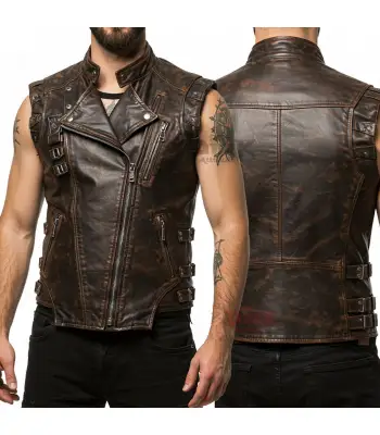 Gothic Steampunk Distressed Leather Vest