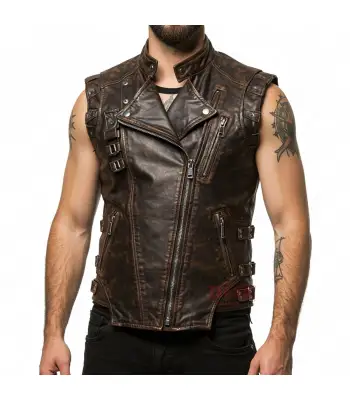 Gothic Steampunk Distressed Leather Vest