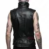 Black gothic steampunk leather vest with high collar and buckles