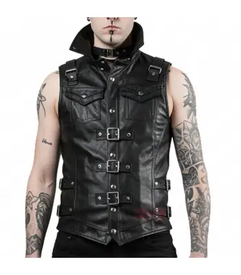 Men's Gothic Punk Leather Biker Vest 