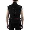Men Black gothic utility vest with buckles, zippers, and corset-style back lacing.