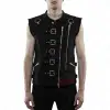 Black gothic punk vest with buckles, asymmetric zipper, and adjustable side lacing.