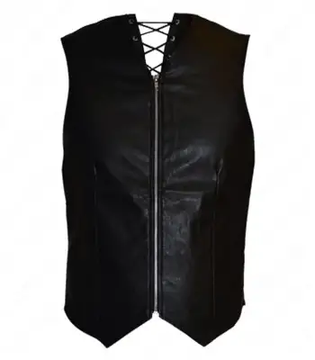 Black Real Leather Motorcycle Vest