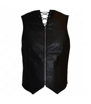 Black Real Leather Motorcycle Vest