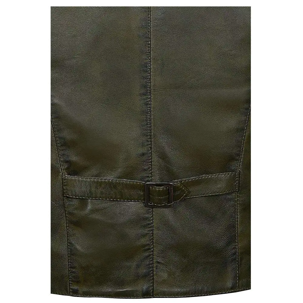 Steampunk Victorian Leather Vest Dusty Green Wax Armor Vest