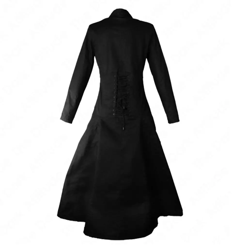 Lace-Up Back Zip Coat | Women's Gothic Long Jacket - Image 3