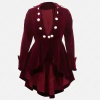Victorian Burgundy Velvet Ruffle Coat