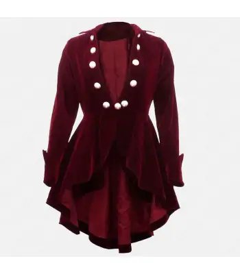 Burgundy Velvet Gothic Ruffle Coat | Women Victorian Red Velvet Coat