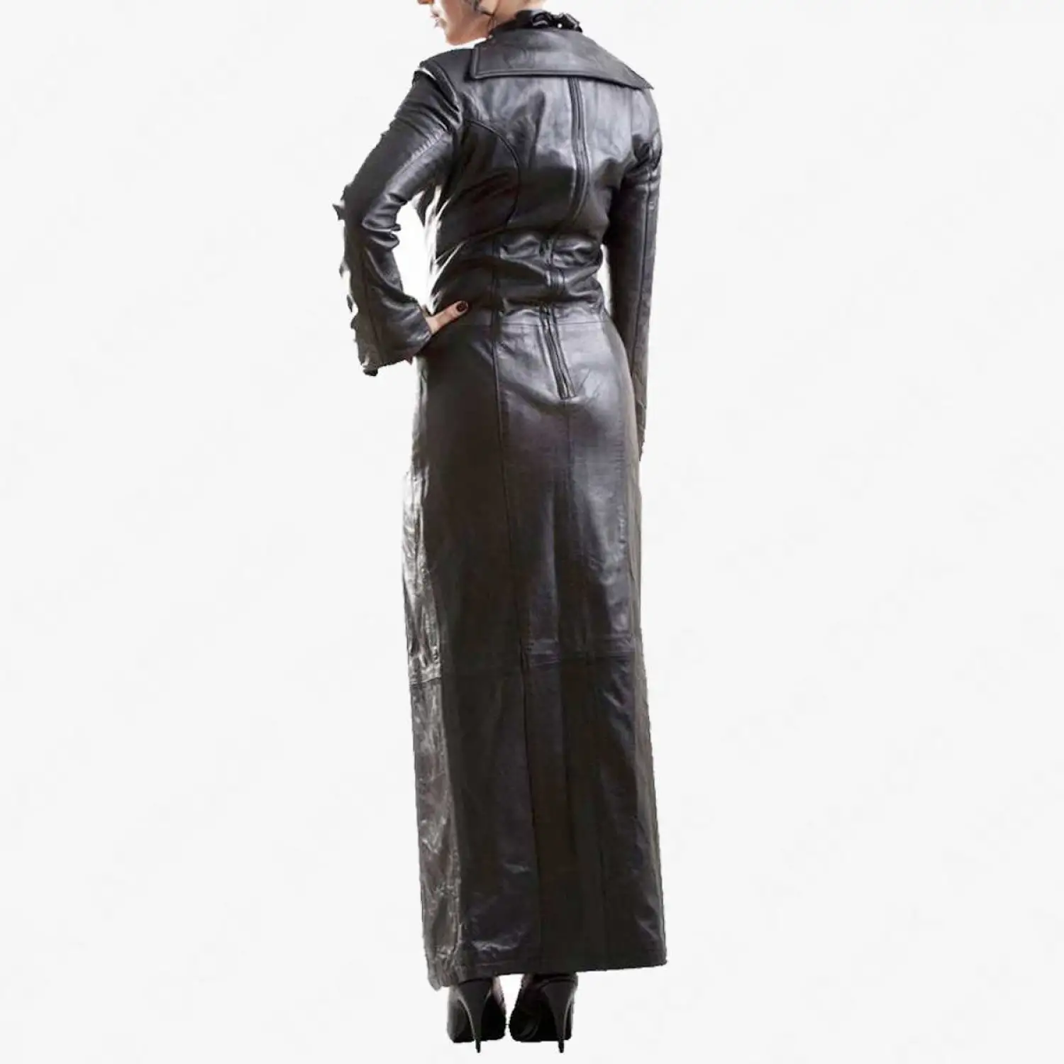 Vampy Black Leather Dress | Sexy Long Leather Dress Women
