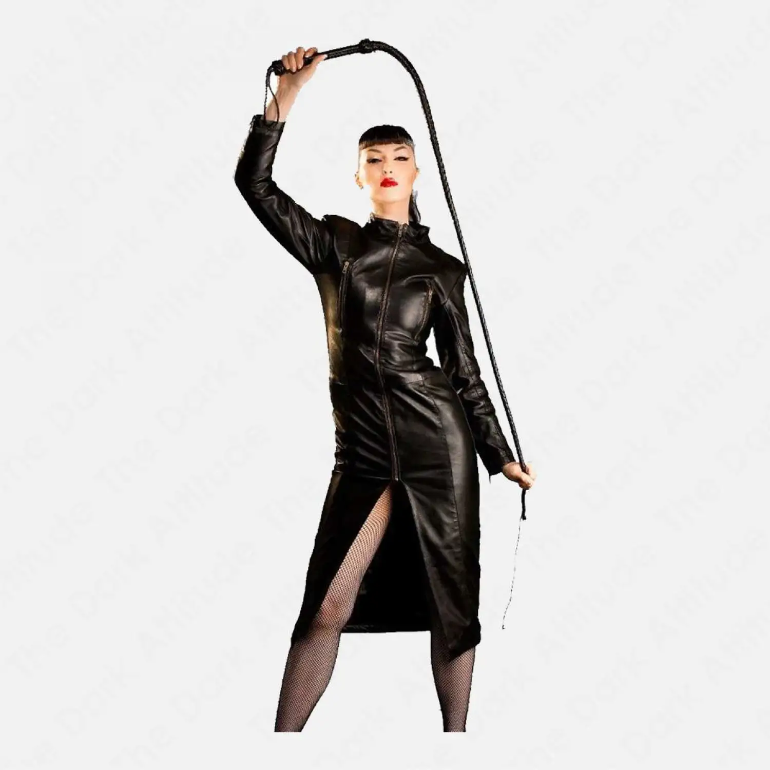 Women Real Leather Fetish Dress Sexy Bust-Up Zipper Gothic Coat