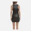Women Black Genuine Leather Coat Sexy Mini Dress Quilted