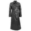 Women Full Length Belted Leather Trench Coat Trinity Long Leather Coat