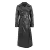 Women Full Length Belted Leather Trench Coat Trinity Long Leather Coat