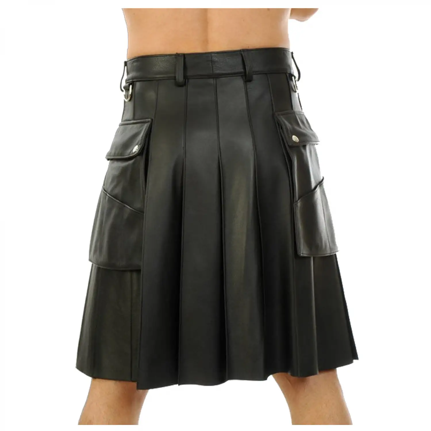Pleated Lined Pocket Kilt | Black Leather Utility Kilt Men Pleated Lined Pocket Kilt | Black Leather Utility Kilt Men