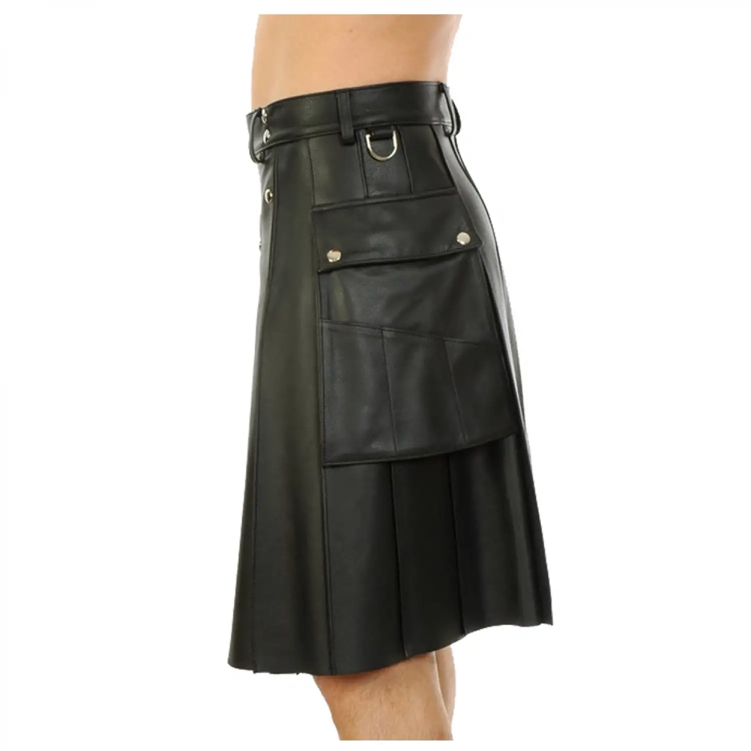 Pleated Lined Pocket Kilt | Black Leather Utility Kilt Men Pleated Lined Pocket Kilt | Black Leather Utility Kilt Men