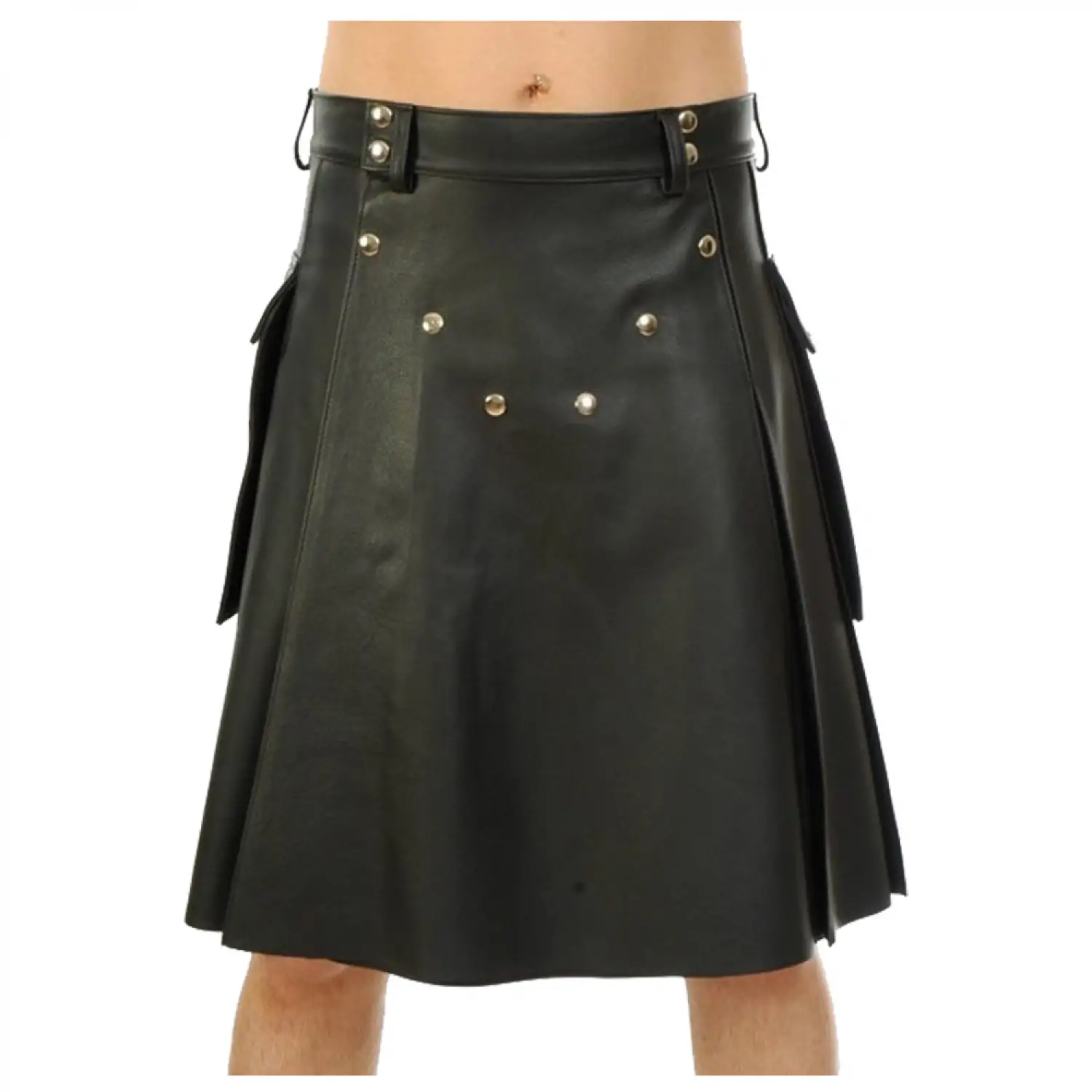 Pleated Lined Pocket Kilt | Black Leather Utility Kilt Men Pleated Lined Pocket Kilt | Black Leather Utility Kilt Men