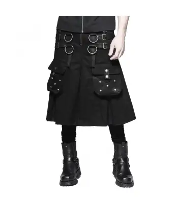 Men punk utility kilt black faux leather gothic kilt