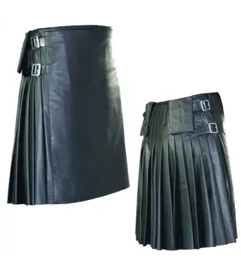 Unisex gothic leather kilt black Scottish kilt with pockets