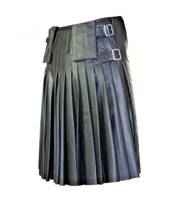 Unisex gothic leather kilt black Scottish kilt with pockets