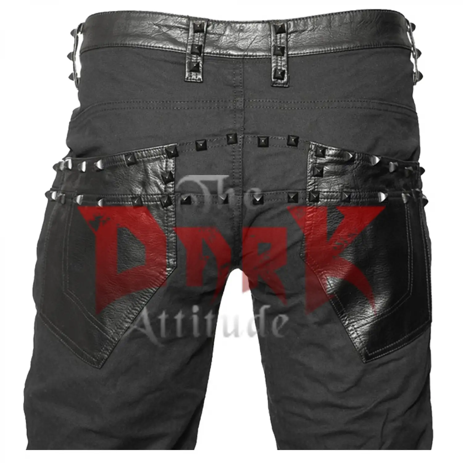 Men's slim fit black coated denim pants with a shiny faux leather look.