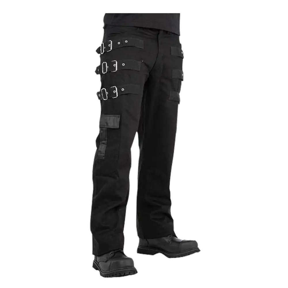 Men Steampunk Slim Fit Belt Pant | Black Gothic Vampire Pants
