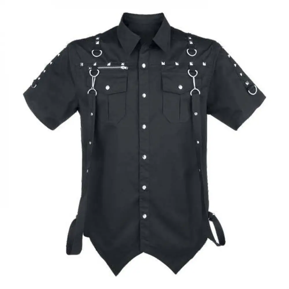 Men Punk Rock Shirt Gothic Detachable Straps Shirt