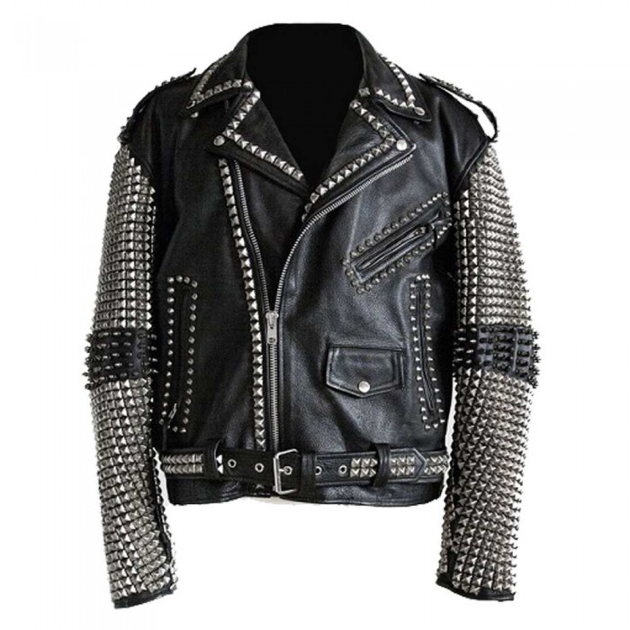 Punk Rock Silver Studs Biker Leather Jacket Mens | The Dark Attitude