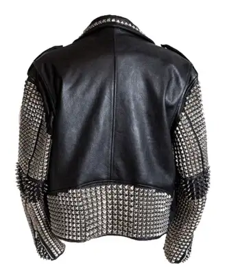 Punk Rock Silver Studds Biker Leather Jacket Mens