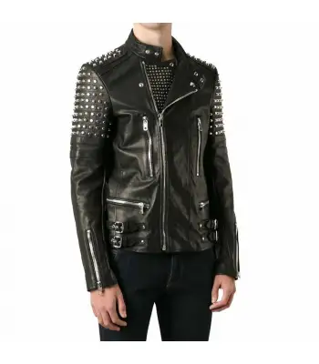 Elegant Look Studded Men Biker Leather Jacket 