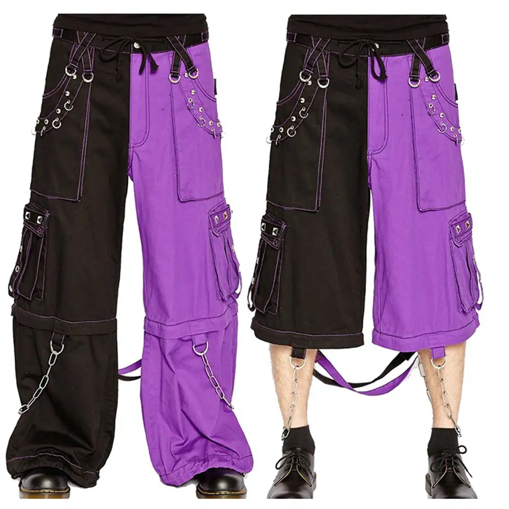 Punk Rock Baggy Bondage Pants Purple Black Gothic Cargo Trouser