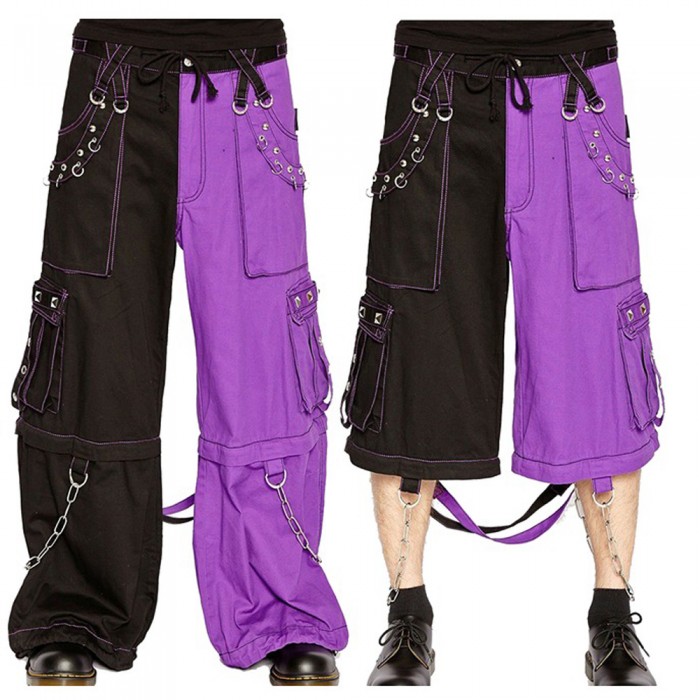Men Bondage Trouser Punk Rock Purple Black Pant