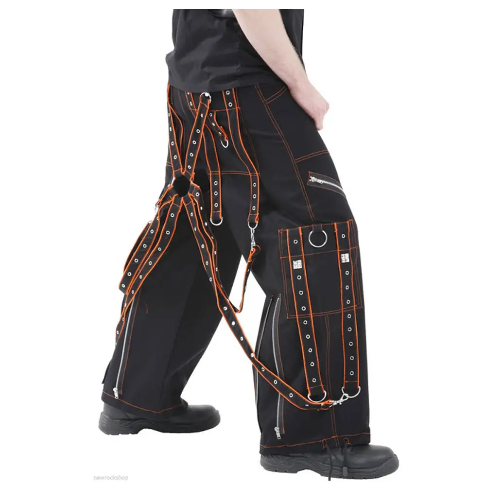 Alt Gothic Bondage Cargo Trouser Orange Threads Industrial Transformer Baggy Pant